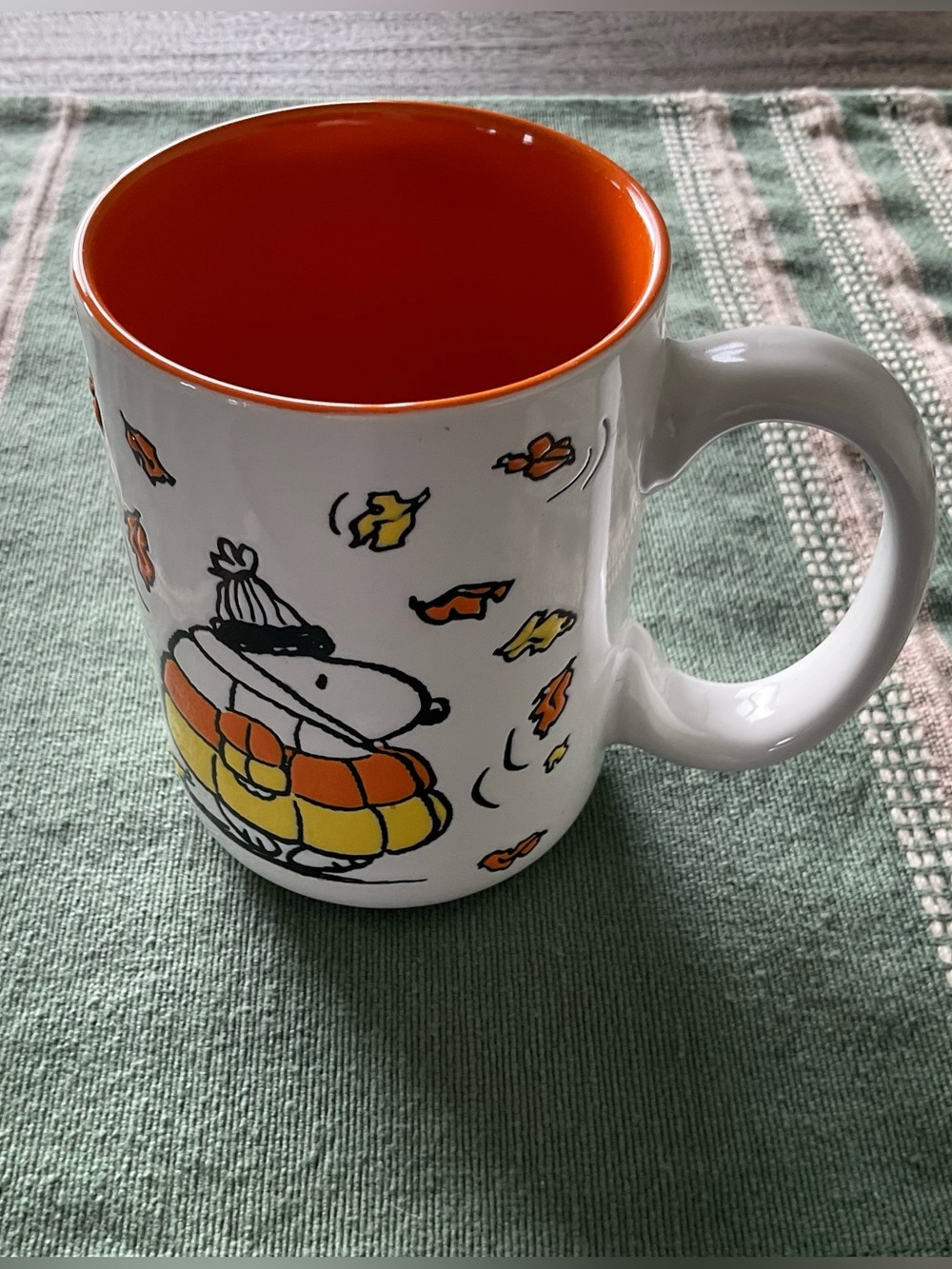 Peanuts Ceramic Mug Snoopy in a Puffer Coat & Hat  Amid Colorful Autumn Leaves
